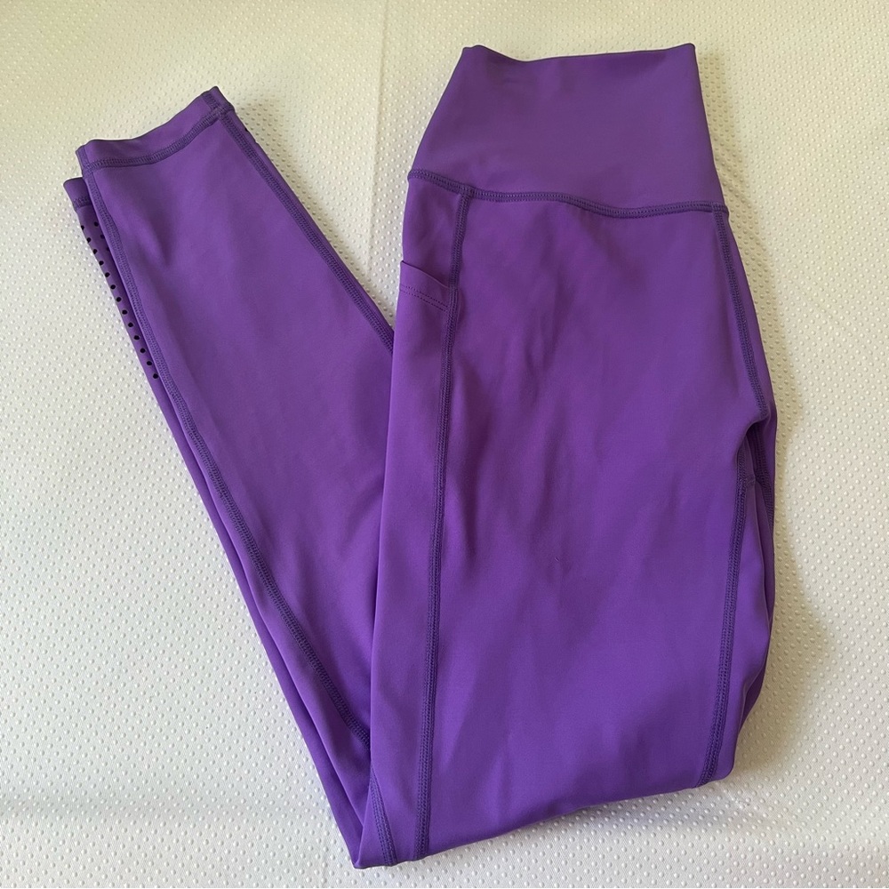 Curves n Combat Boots Purple Full Length Athletic Leggings with Side Pockets M